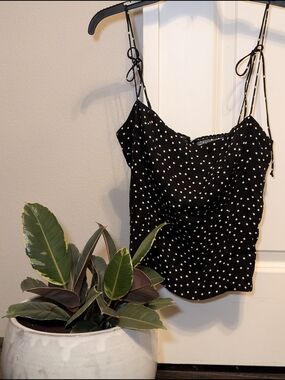 Reformation Black Polka Dot Cowl Neck Top